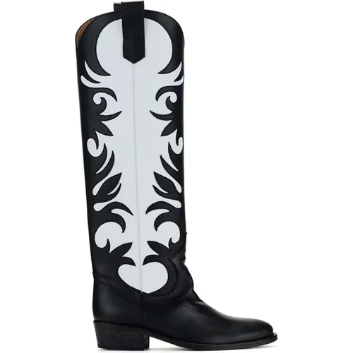 Texanischer Stiefel mit schwarz-weißer Stickerei - Via Roma 15 - Modalova