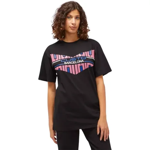 Schwarze Baumwolltops T-Shirt mit Frontdruck , Damen, Größe: S - Custo Barcelona - Modalova