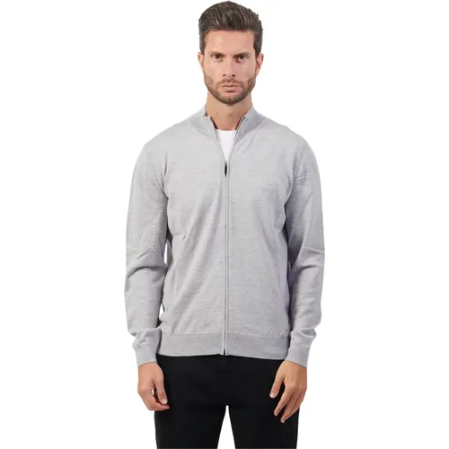 Grauer Pullover mit Reißverschluss , Herren, Größe: M - Hugo Boss - Modalova