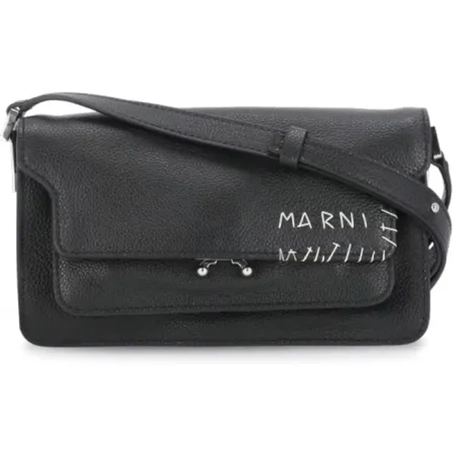 Leather Shoulder Bag with Logo , female, Sizes: ONE SIZE - Marni - Modalova