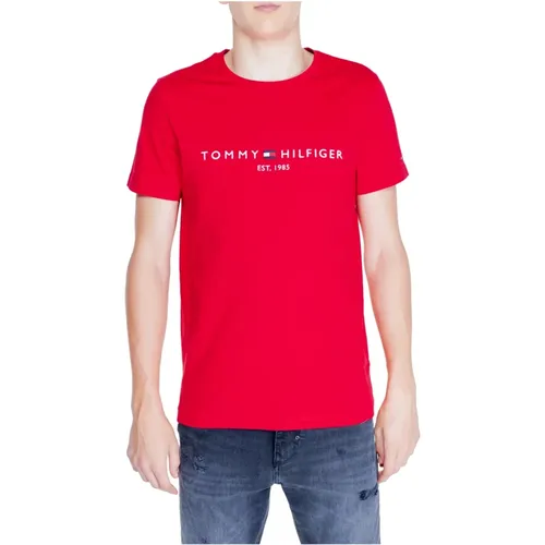 Rotes Bedrucktes Rundhals-T-Shirt für Männer - Tommy Hilfiger - Modalova