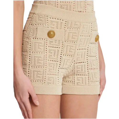 Kurze Shorts aus durchbrochener Monogramm-Maschenware , Damen, Größe: 2XS - Balmain - Modalova