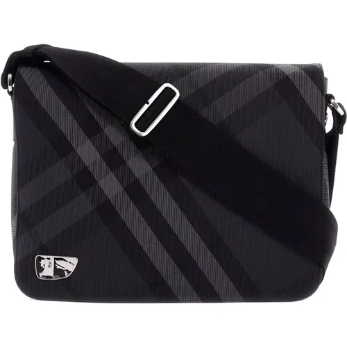 Checkered Nylon Messenger Bag with Equestrian Knight Design , male, Sizes: ONE SIZE - Burberry - Modalova