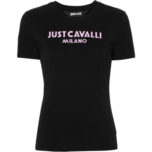 Schwarzes Logo T-Shirt und Polo , Damen, Größe: M - Just Cavalli - Modalova