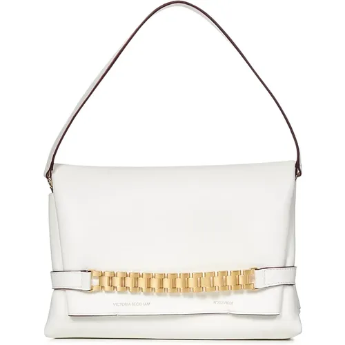 Leather Foldover Bag with Gold Chain Detail , female, Sizes: ONE SIZE - Victoria Beckham - Modalova