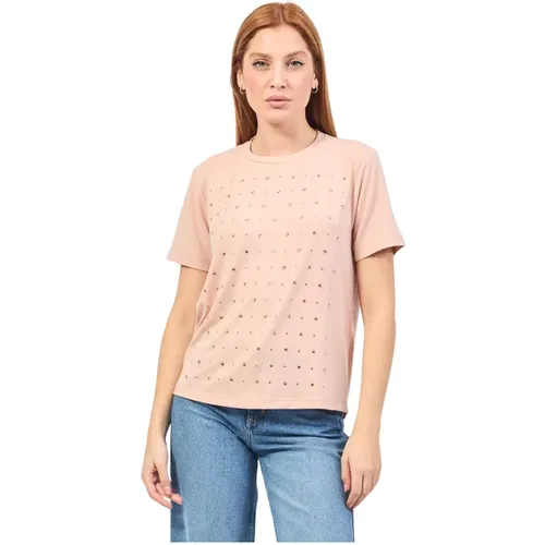 Rosa T-Shirt mit Frontapplikationen , Damen, Größe: M - Jijil - Modalova