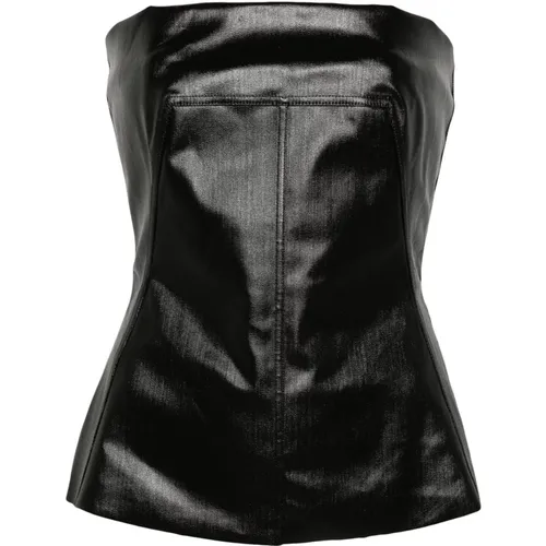 Coated-Denim Panelled Bustier Top , female, Sizes: L, S, XS - Rick Owens - Modalova