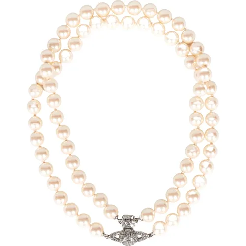 Perlen-Choker mit Cubic Zirkonia Orb , Damen, Größe: S - Vivienne Westwood - Modalova