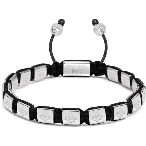 Mens Mini Flatbead Bracelet in Sterling Silver , Herren, Größe: L - Nialaya - Modalova