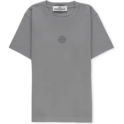 Graues Baumwoll-T-Shirt mit Logo-Druck - Stone Island - Modalova