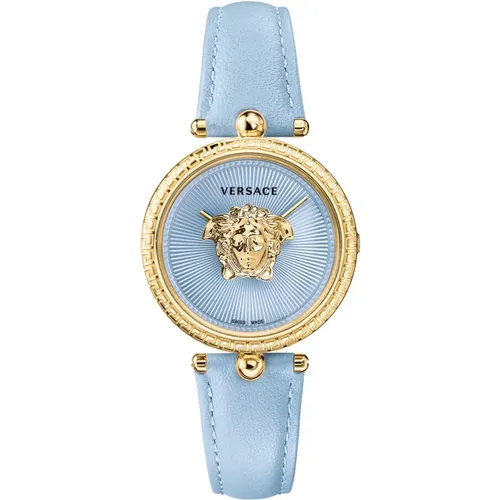 Blau Leder Gold Stahl Uhr , Damen, Größe: ONE Size - Versace - Modalova