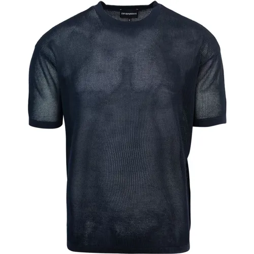 Blaues T-Shirt mit Jacquard-Logo , Herren, Größe: XL - Emporio Armani - Modalova