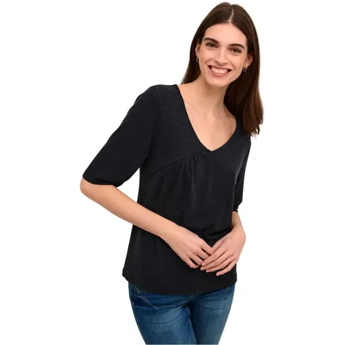 V-Neck Top with Flounce Detail , female, Sizes: M, S, 2XL, XL, XS, L - Cream - Modalova