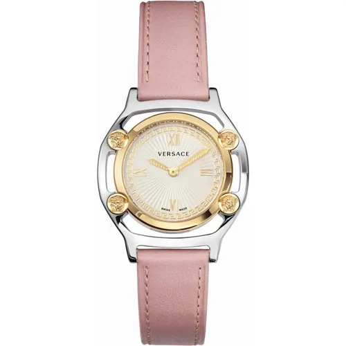 Medusa Leather Watch Pink White/Gold , female, Sizes: ONE SIZE - Versace - Modalova
