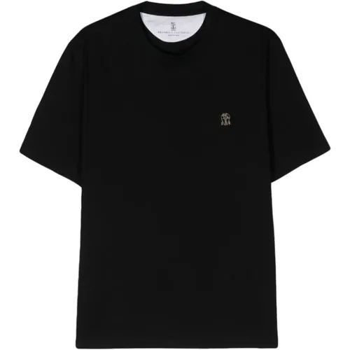 Schwarzes Baumwoll-Jersey T-Shirt - BRUNELLO CUCINELLI - Modalova