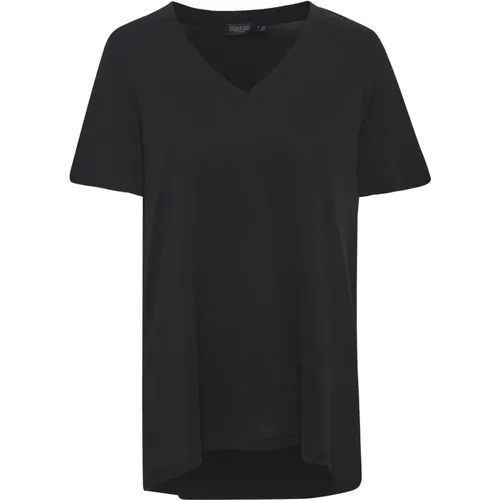 Schwarzes Oversize T-Shirt mit V-Ausschnitt , Damen, Größe: M - Soaked in Luxury - Modalova