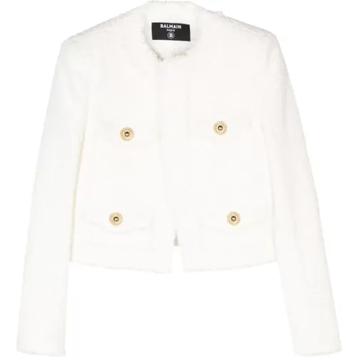 Tweed Frayed Edge Jacket , female, Sizes: S - Balmain - Modalova