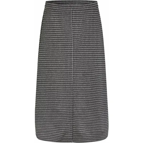 Elegant Midi Skirt with Houndstooth Pattern , female, Sizes: 2XL, XL, XS, L, S, M - Masai - Modalova