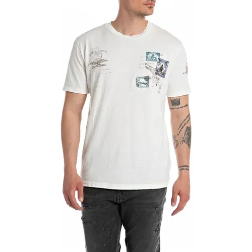Pure Cotton Crew Neck T-shirt , male, Sizes: M - Replay - Modalova