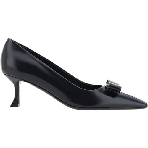 Schwarze Lederpumps mit Schleifendetail - Salvatore Ferragamo - Modalova