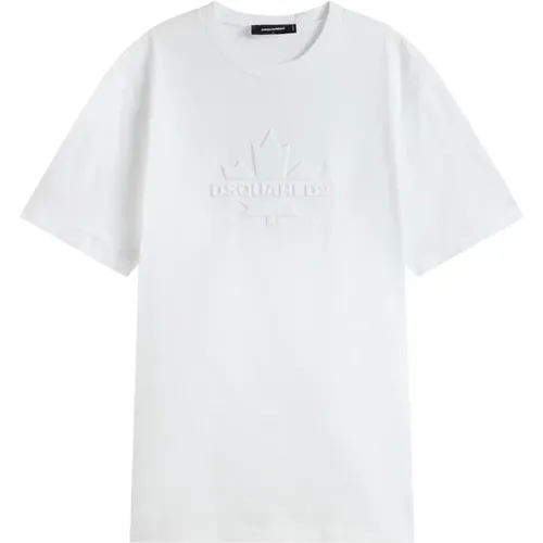 Vielseitiges weißes Baumwoll-T-Shirt mit 3D-Druck - Dsquared2 - Modalova