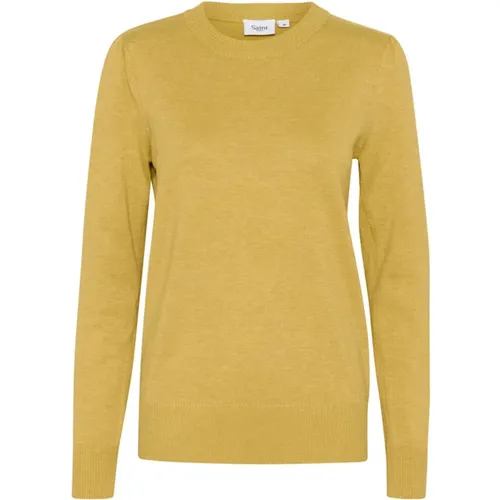 Gold Melange Pullover Strick , Damen, Größe: L - Saint Tropez - Modalova