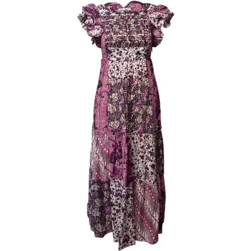 Ruffled Cotton Dress with Ikat Patchwork , female, Sizes: M - Ulla Johnson - Modalova