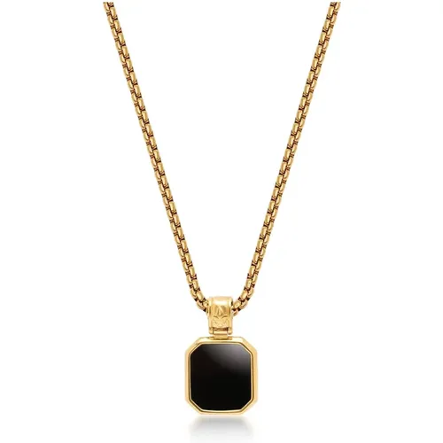 Gold Necklace with Square Onyx Pendant , Herren, Größe: 2XL - Nialaya - Modalova