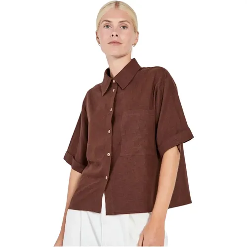 Linen Blend Short Sleeve Button Shirt , female, Sizes: M, L, S, XS - Norr - Modalova
