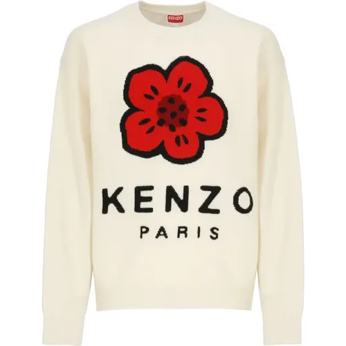 Wool Crewneck Jumper with Flower Embroidery , male, Sizes: L, S, M - Kenzo - Modalova