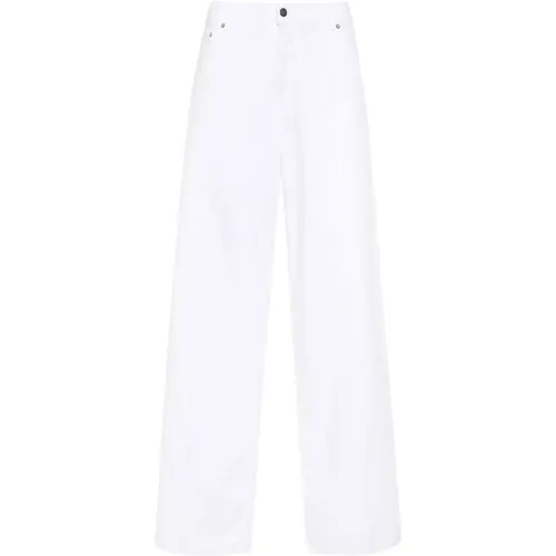 Weiße Baumwoll-Leinen-Mischung Denim Wide Leg Jeans , Damen, Größe: W26 - Haikure - Modalova