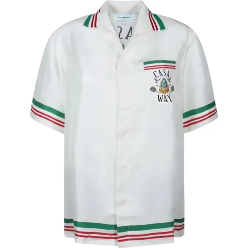 Silk Short Sleeve Shirt with Applique Print , female, Sizes: M, S - Casablanca - Modalova