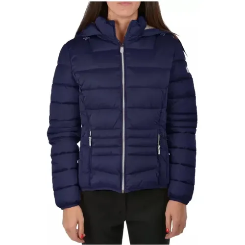 Blaue Jacke mit Kordelzugkapuze und Reißverschluss , Damen, Größe: XL - YES ZEE - Modalova