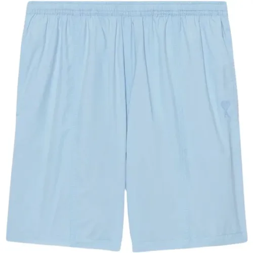 Blaue Nylon-Badehose mit Herzlogo , Herren, Größe: XL - Ami Paris - Modalova