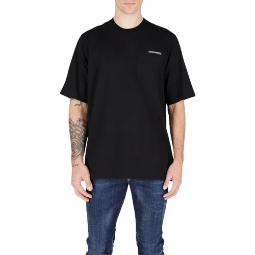 Schwarzes Baumwoll-Oversized-T-Shirt Hotel Print , Herren, Größe: 2XL - Dsquared2 - Modalova