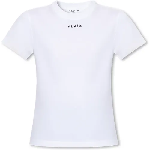 T-Shirt mit Logo , Damen, Größe: XS - Alaïa - Modalova