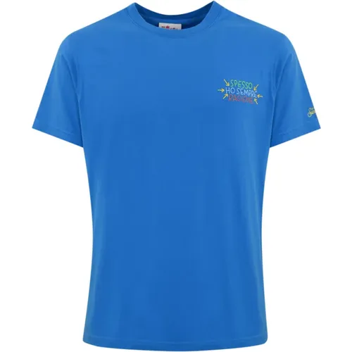 Blaues Baumwoll-T-Shirt mit Stickerei - MC2 Saint Barth - Modalova
