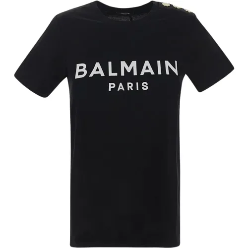 Schwarzes Baumwoll-Logo T-Shirt , Damen, Größe: M - Balmain - Modalova