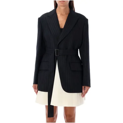 White Chalk Stripe Suiting Bonding Jacket , female, Sizes: M - Sacai - Modalova