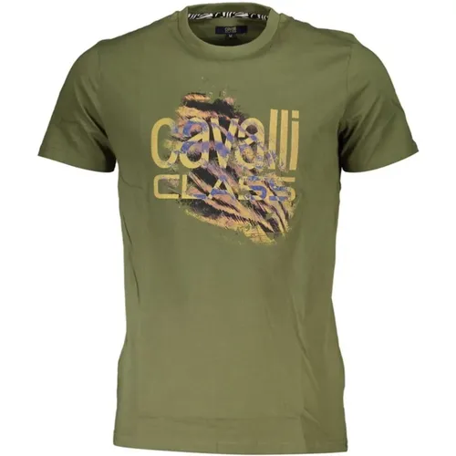 Grünes Baumwoll T-Shirt mit Logo-Druck , Herren, Größe: 2XL - Cavalli Class - Modalova