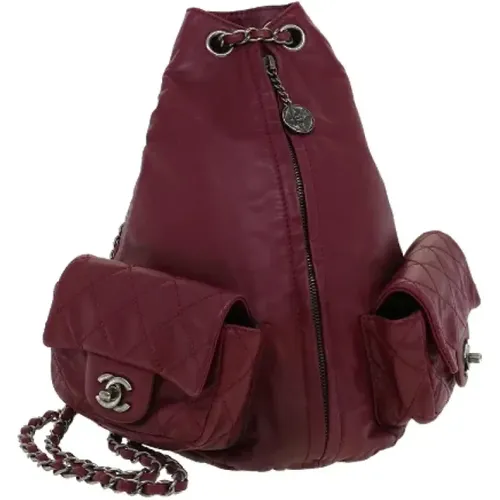 Burgundy Leather Chanel Backpack , female, Sizes: ONE SIZE - Chanel Vintage - Modalova