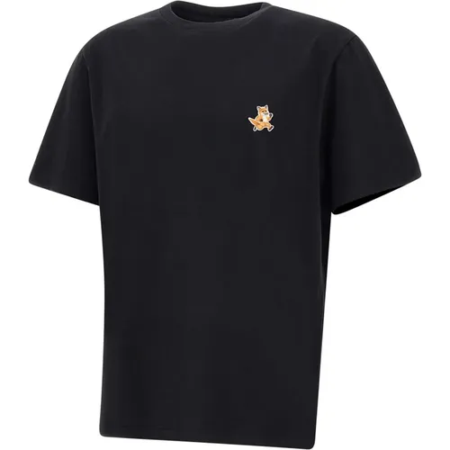 Schwarzes Fox Logo T-Shirt , Herren, Größe: XL - Maison Kitsuné - Modalova