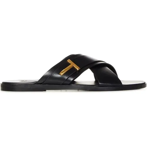 Slip-on Sandals with Golden T Hardware , male, Sizes: 6 UK, 7 UK - Tom Ford - Modalova
