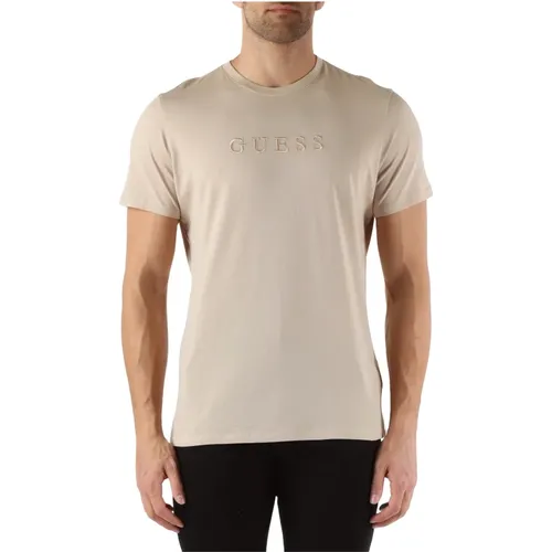 Slim Fit Baumwoll-T-Shirt mit Frontlogo-Stickerei , Herren, Größe: XL - Guess - Modalova