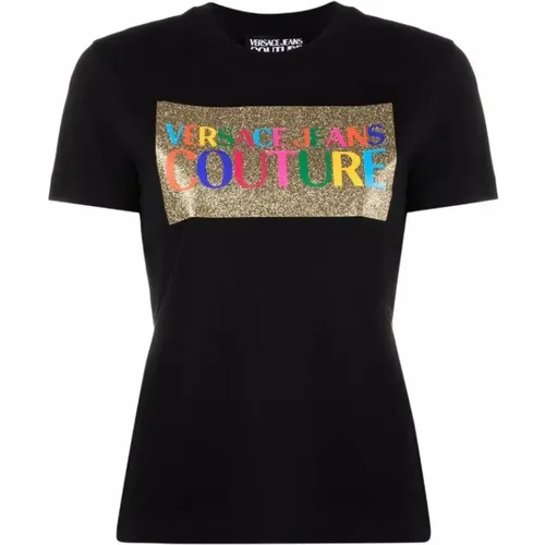 Glitter Logo T-shirt - L , female, Sizes: S - Versace Jeans Couture - Modalova