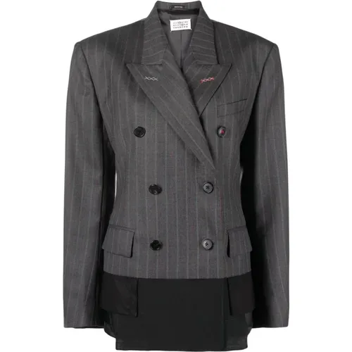 Grey Double-Breasted Jacket with Striped Detail , female, Sizes: XS, S - Maison Margiela - Modalova