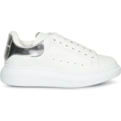 Weiße Ledersneaker mit Silberakzenten , Damen, Größe: 39 1/2 EU - alexander mcqueen - Modalova