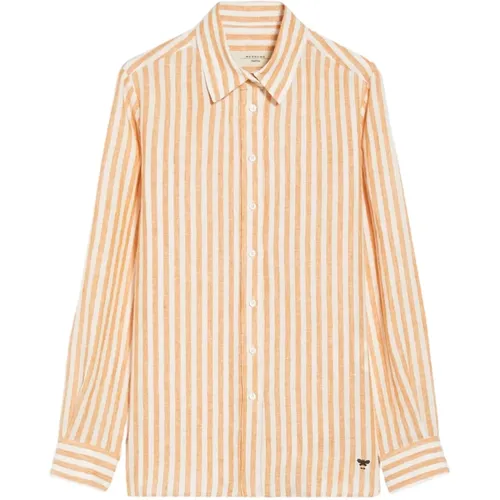 Striped Linen Shirt with Classic Collar , female, Sizes: M - Max Mara Weekend - Modalova