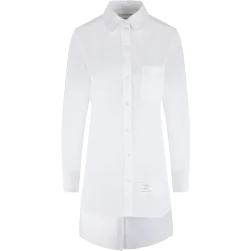 Weiße Oversize-Baumwollpopeline-Hemd mit tiefen Seitenschlitzen und Rückenschlitz , Damen, Größe: S - Thom Browne - Modalova