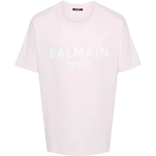 Rose White Logo Print T-shirt , male, Sizes: M, XL - Balmain - Modalova